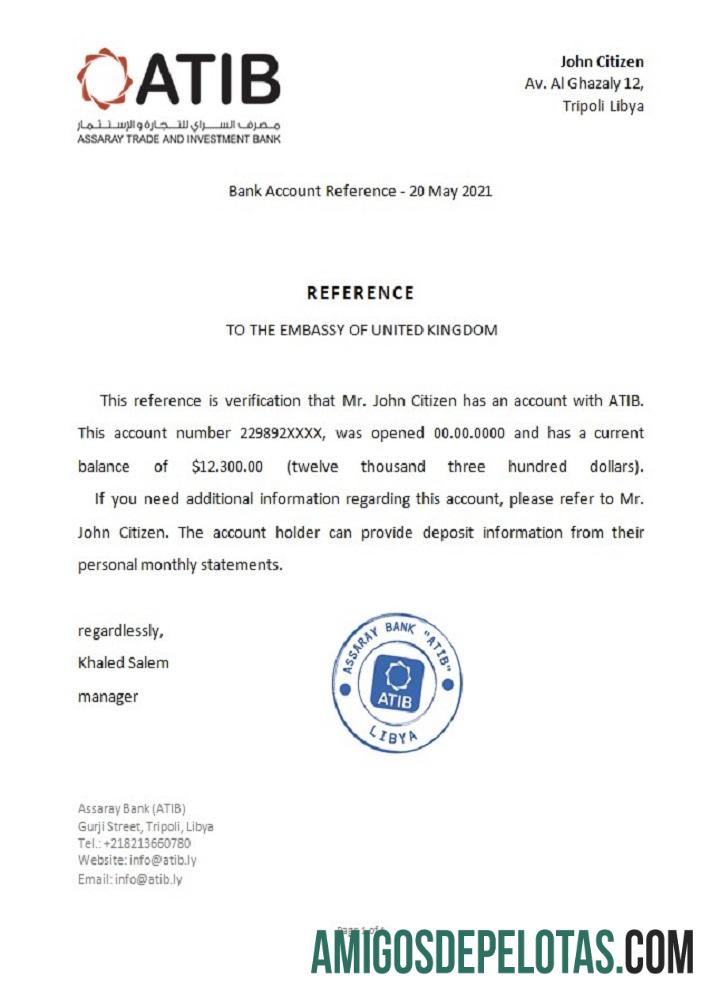 Referência do Banco Assaray da Líbia amostra